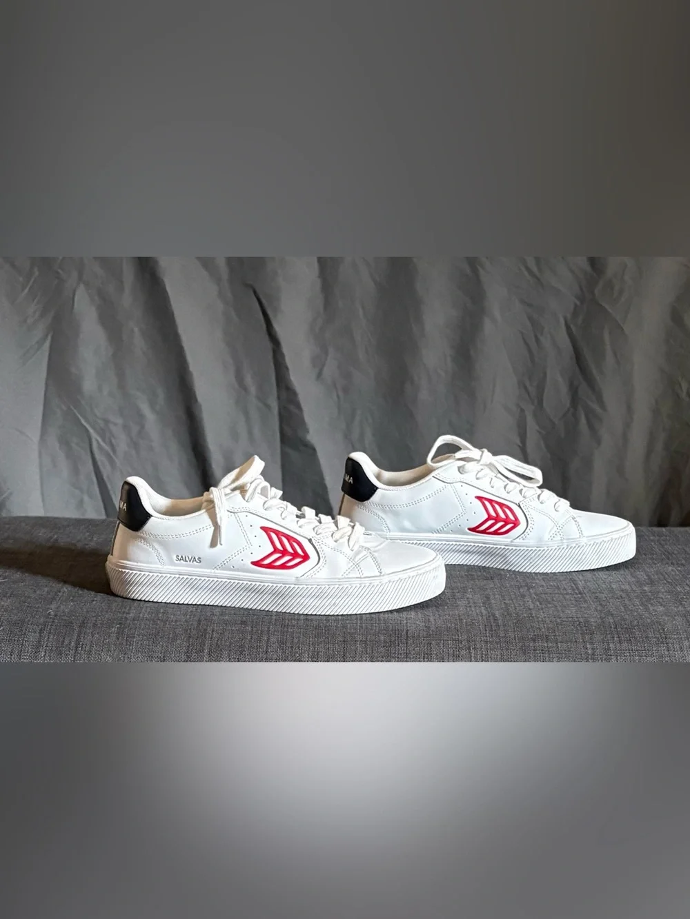 White Leather Sneakers with Red Accent
